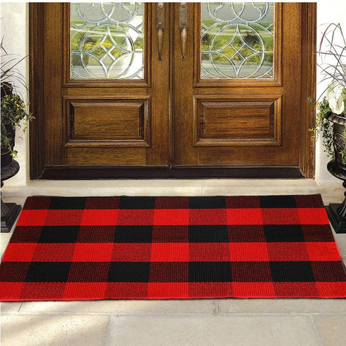 Buffalo Plaid Rug - YHOUSE Cotton Front Door Mat Outdoor Doormat Washable Checkered Rugs Indoor/Outdoor Welcome Mat for Layered Mat Porch/Kitchen/Farmhouse/Entry(23.6€œX35.4€œ, Red and Black Plaid)