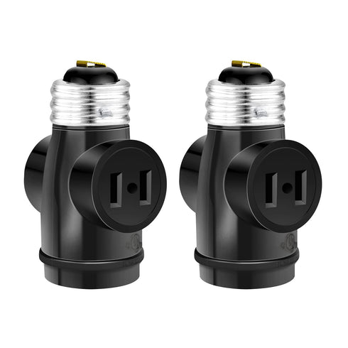 Onite 2pcs E26 Light Bulb Socket to 2 Polarized Outlet Adapter for Retrofitting Garage Porch Light Shop Closet LED String Light, Christmas Lights, Security Cameras, Handy Socket Plugs