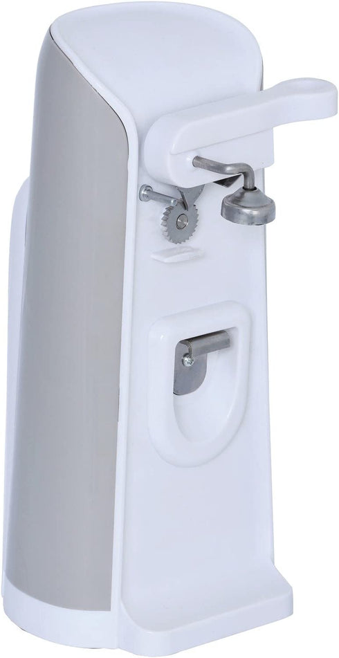 Brentwood J-30W Tall Electric Can Opener with Knife Sharpener & Bottle Opener, White