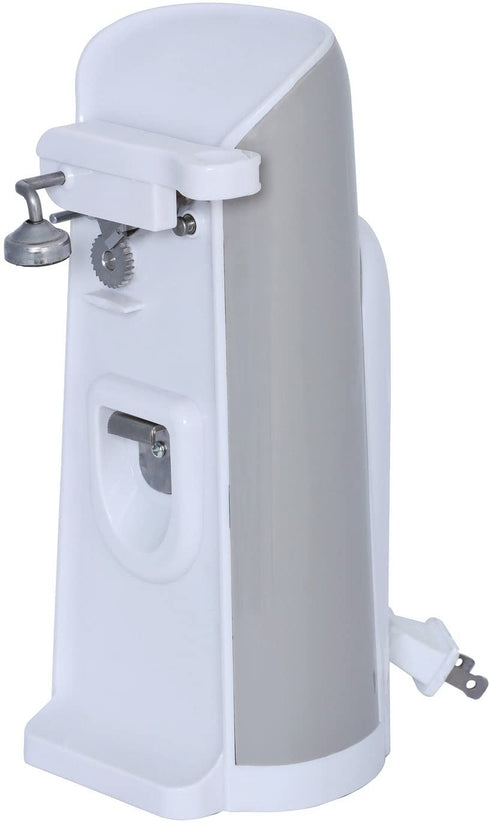 Brentwood J-30W Tall Electric Can Opener with Knife Sharpener & Bottle Opener, White