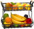 Tngan 2 Tier Fruit Basket Detachable Metal Wire Basket with Wooden Handles Fruit Bread Vegetables Storage Bowl Holder for Kitchen Worktop Dining Table, Black