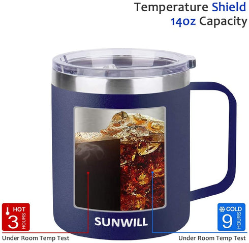 SUNWILL 14 oz Coffee Mug Set, Vacuum Insulated Camping Mug with Lid, Double Wall Stainless Steel Travel Tumbler, Coffee Cup Outdoor, Powder Coated Navy Blue & Wine Red 2 Pack