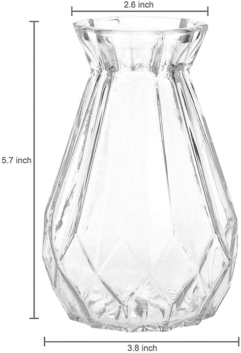 Clear Glass Vase for Flower, Geometric Faceted Design Flower Vase for Weddings, Events, Decorating, Arrangements, Flowers, Office, or Home Decor 5.7" (Grey)