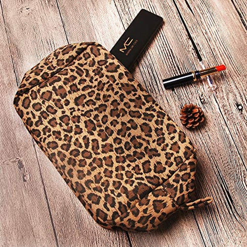 Leopard Cosmetic Bags Large Brown Cheetah Canvas Make Up Bag Purse Lightweight Versatile Travel Toiletry Purse Accessories Organizer Gifts for Women Men
