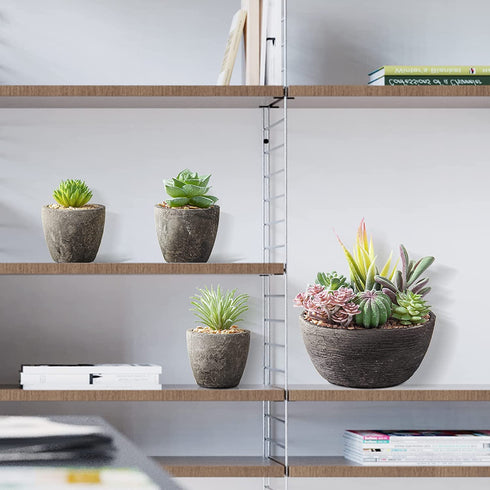 SOPHSEAG Small Artificial Succulent Plants Artificial Potted Faux Plant Decor, Mini Fake Succulent Plants Arrangement Decorations for Office Home Shelf Desk, in Rustic Textured Pulp Pots (Set of 5)
