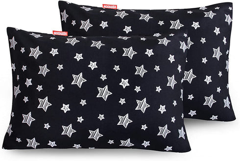 Toddler Pillowcase 2 Pack, 14'' x 20'' Travel Pillow Case Cover for Babies, Kids, Boys and Girls, Soft and Breathable Small Pillow Cases with Envelope Closure, Black Star Print