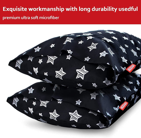 Toddler Pillowcase 2 Pack, 14'' x 20'' Travel Pillow Case Cover for Babies, Kids, Boys and Girls, Soft and Breathable Small Pillow Cases with Envelope Closure, Black Star Print