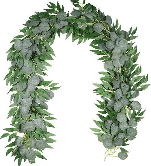 Der Rose 2 Packs 6.2 Feet Artificial Silver Dollar Eucalyptus Leaves Garland with Willow Vines Twigs Leaves String for Doorways Greenery Garland Table Runner Garland Indoor Outdoor.