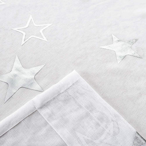 White Sheer Curtains for Bedroom - Silver Star Print Curtains 96 Inches Length Rod Pocket Sheer Panels Star Window Curtains for Living Room, 52 x 96 Inch, 2 Panels, Silver White, by FINECITY