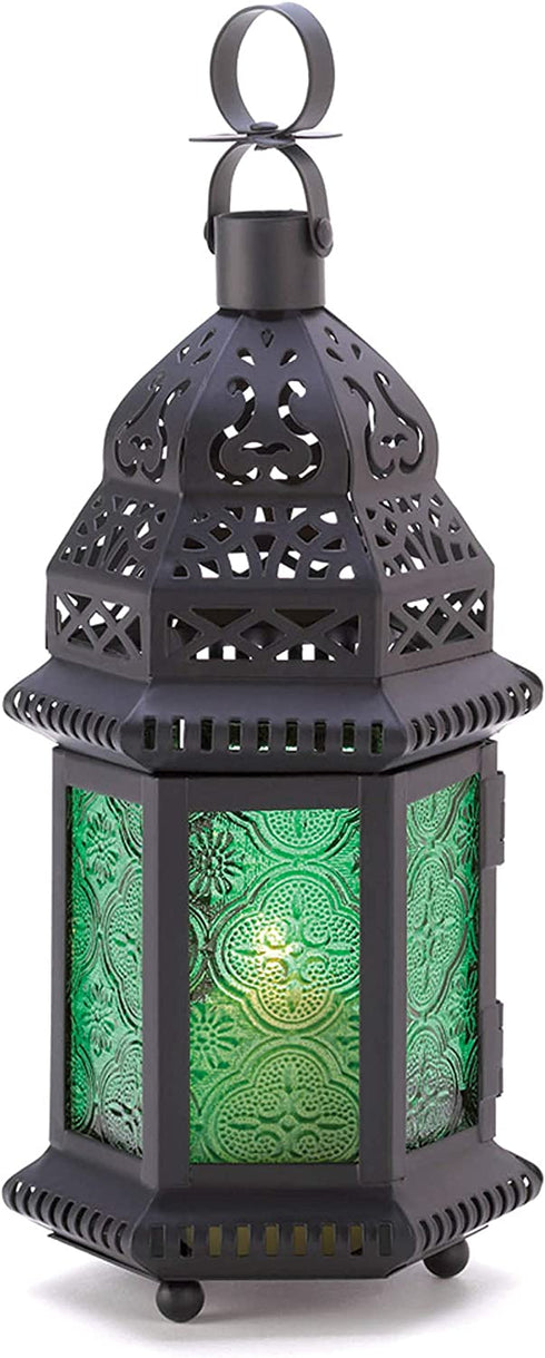 Accent Plus Gifts & Decor Green Glass Moroccan Candle Holder Hanging Lantern