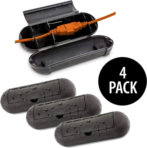 KOVOT Extension Cord Safety Cover Protectors 4 Pack | Black | Protects Plugs & Wires Against Rain & Snow