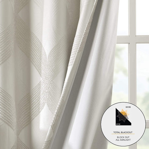 SUNSMART Bentley Total Blackout Curtains Window, Ogee Knitted Jacquard, Grommet Top Living Room Decor, Thermal Insulated Light Blocking Drape for Bedroom and Apartments, 50" x 95", Ivory