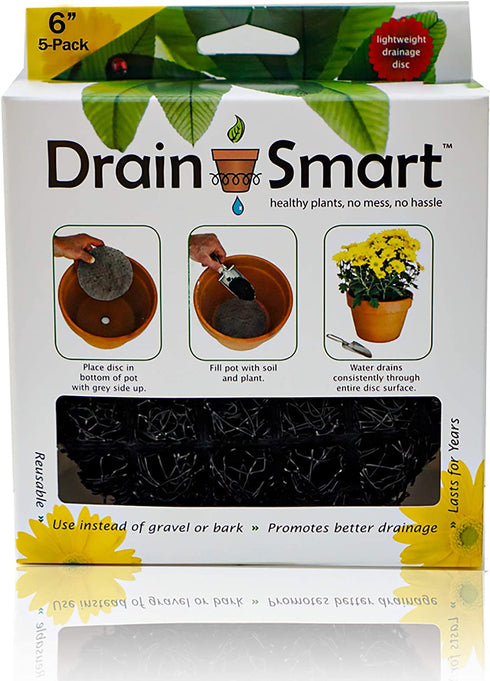 Drain Smart 6” 5-Pack Drainage Discs - Perfect for Indoor/Outdoor Potted Plants | Container Gardening | Planter Liners Minimize Root Rot | Made in The USA
