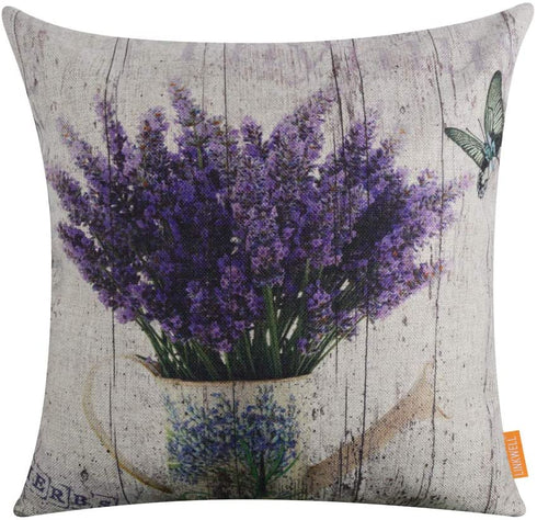 LINKWELL Pack of 2, Square Throw Pillow Covers Set Decorative Cushion Case for Sofa Bedroom Car Couch 18 x 18 Inch - French Country Purple Lavender Flower CC1038-1142