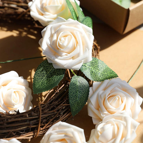 AmyHomie Artificial Flower Champagne Rose 25pcs Real Looking Fake Roses w/Stem for DIY Wedding Bouquets Centerpieces Arrangements Party Baby Shower Home Decorations