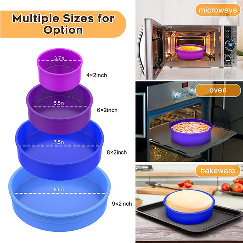 Round Silicone Baking Cake Pan - Nonstick 4/6/8/9 inch Multi Tier Circular Bake Cake Mold Set for Cheesecake Smash Layer Cake Silicon Tins