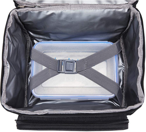 Dual Compartment lunch bag with Shoulder Strap Leakproof Insulated Cooler Bag Tote with Lunchbox Belt for Men Women Adults Work (Black)