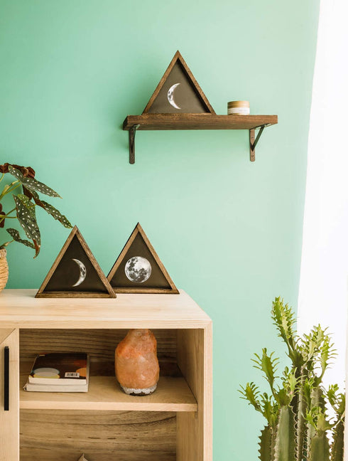 Dahey Rustic Wall Moon Phases Decor Wood Moon Signs Framed Wooden Modern Art Trio Wall Pediments for Apartment Bedroom Living Room Gallery Set of 3, Black