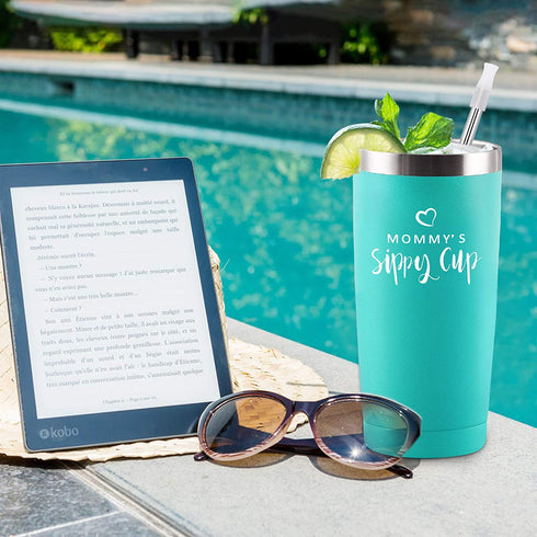 Mommy's Sippy Cup Travel Tumbler with Lids, Mom Birthday Christmas Gifts for Mom New Mom Mother Wife Women Mothers Day Thanksgiving Day Gift, 20 Oz Insulated Stainless Steel Stemless Tumbler, Mint