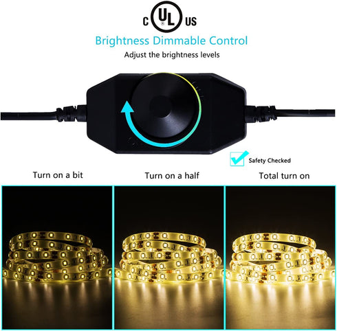 JUNWEN Waterproof LED Strip Light Kit,Dimmable Warm White Rope Lights,16.4 FT/5M Tape Lights 300 Units SMD 2835 12V LED Ribbon with Power Supply for Home Kitchen Bar Clubs