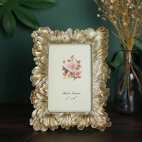 Gold Frame 4x6 inch,Decorative Gold Picture Frames Designed with Golden Palm Leaves,Gold Decor 4x6 Display Pictures Frame Set