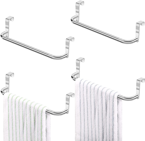4 Pieces Metal Towel Bar Kitchen Cabinet Towel Rack Strong Steel Towel Bar Rack for Hanging on Inside or Outside of Doors, Home Kitchen Bathroom, Hand Towels, Dish Towels and Tea Towels (Silver)