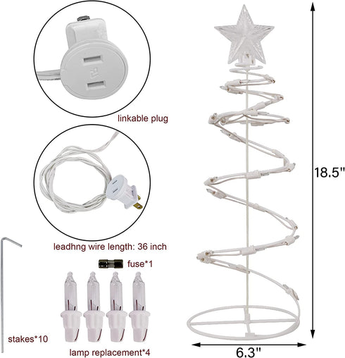 Lulu Home Spiral Christmas Trees, 18 Inch Pathway Christmas Trees with 125 LED Warm White Lights, Plug-in Prelit Xmas Trees with Star Topper for Outdoor Sidewalk Lawn Festivals Decor, 5 Packs