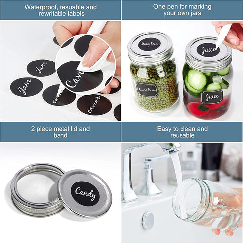 CycleMore 12 Pcs 16oz 480ml Clear Glass Jars With Silver Separable Lids, Mason Jars Round Canning Jars Spice Jars for Honey, Jam, Herb, Wedding Favor, Kitchen Storage