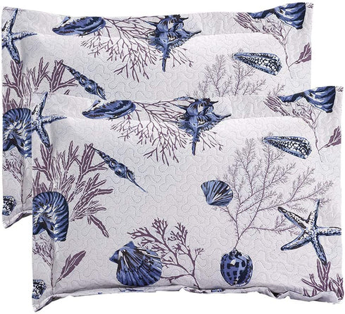 King Size Quilt Set Beach Quilt Bedding King Quilts Bedspread Coverlet Coastal Ocean Bedding Summer Lightweight Reversible Quilt Beach Bed Spread Coverlet Starfish Conch Shell Home Decor Quilt Blue