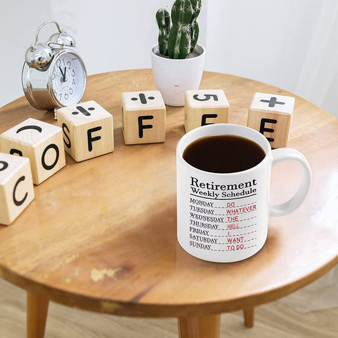 Funny Retirement Gifts, Retirement Weekly Schedule Coffee Mug, Retirement Gifts for Men Women 2021, Gift Idea for Retirement, Funny Coworker Gifts, Retired Mug 11 Oz White
