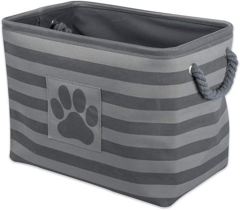 Bone Dry Pet Storage Collection Striped Paw Patch Bin, Large Rectangle, Gray