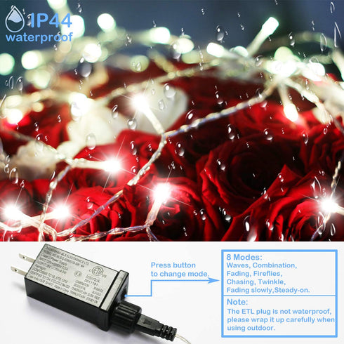 YAOZHOU Cool White Christmas String Lights Indoor Outdoor IP44 Waterproof 196.8Ft 600LED 8 Modes Cool White Fairy Decor Lights for Holiday,Party,Wedding,Garden(Cool White)