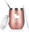 Gingprous Pig Swine Lover Gifts on Christmas Birthday, Gettin' Piggy With It Cute Funny Wine Tumbler with Pig, 12 Oz Stainless Steel Insulated Wine Tumbler with Lid and Straw, Rose Gold