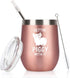Gingprous Pig Swine Lover Gifts on Christmas Birthday, Gettin' Piggy With It Cute Funny Wine Tumbler with Pig, 12 Oz Stainless Steel Insulated Wine Tumbler with Lid and Straw, Rose Gold