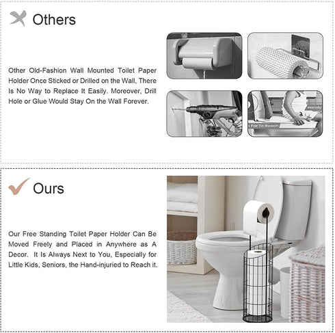 SunCleanse Free Standing Multipurpose Toilet Paper Holder with 2.5cm/1-Inch Raised Base?Toilet Paper Holder Stand Reserve 4 Mega Paper Rolls?Matte Black