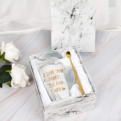 I Love You More The End I Win Mug - Valentine's Day Anniversary Mug for Him - Funny Coffee Mug for Boyfriend - Birthday Coffee Mug for Men Husband Boyfriend - Marble Mug 14 Oz with Box