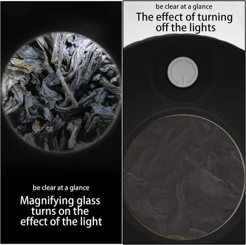 Gohfeoeo Light-Up LED Transparent Glass Seal Storage Jar with Grinder and 8x Magnifying Viewing Jar, Storage Jar and Grinding In One (Black)