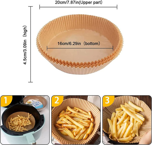 50 Pcs Air Fryer Non-Stick Disposable Paper Liner Oil-Proof Air Fryer Liners Parchment Baking Paper Waterproof Food Grade Parchment for Baking Roasting Oven Microwave (50pcs, Brown)