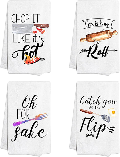 Kamalove Funny Kitchen Towels and Dishcloths Sets of 4 - Dish Towels with Sayings - House Warming Presents for New Home, Gifts for Women, Farmhouse Kitchen Decor, Colourful