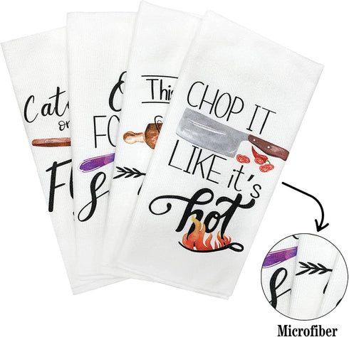 Kamalove Funny Kitchen Towels and Dishcloths Sets of 4 - Dish Towels with Sayings - House Warming Presents for New Home, Gifts for Women, Farmhouse Kitchen Decor, Colourful