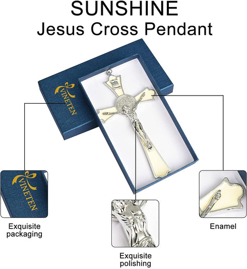 Saint Benedict Enamel Crucifix - Crucifix Wall Cross Metal Wall Art-8 Inch Cross Give Blessing and The Spiritual Sacred:Faith Gift for your Acquaintances