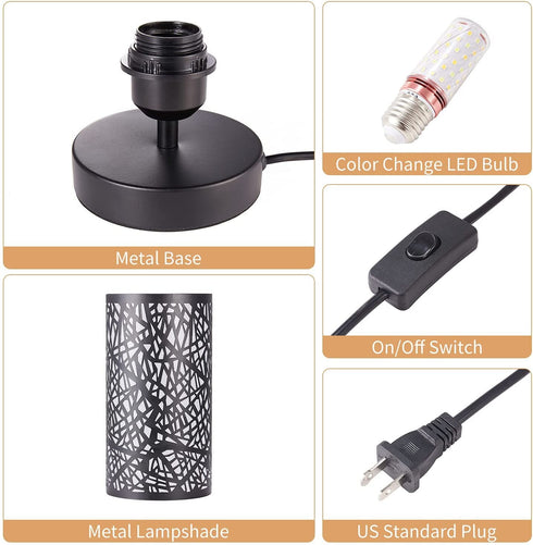 Bedside Table Lamp, Side Table Lamp for Bedroom, 3 Color Bulb Included, Small Table Lamp with Metal Shade, Nightstand Lamps for Bedroom Living Room, Dorm, Office