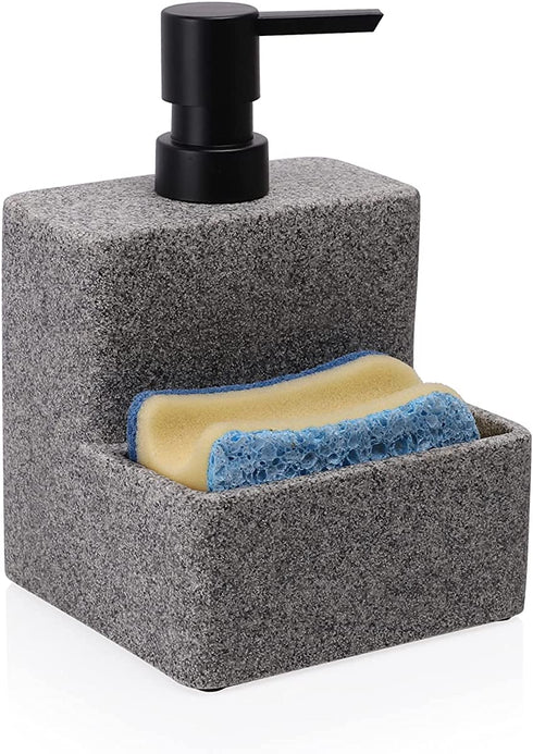 zccz Soap Dispenser with Sponge Holder, Liquid Hand and Dish Soap Dispenser Pump Bottle and Sponge Holder 2 in 1 for Kitchen Sink Bathroom Counter Storage and Organization