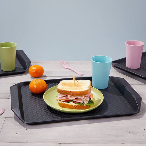 Black Plastic Serving Trays for Eating, Cafeteria, Fast Food (12 x 17 in, 8 Pack)