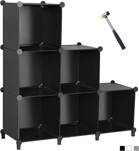 ANWBROAD Cube Storage Organizer 6-Cube Closet Organizers and Storage DIY Modular Plastic Closet Cabinet Book Shelf Cubes Organizer Storage Shelving for Home Bedroom Office Living Room Black ULCS006B
