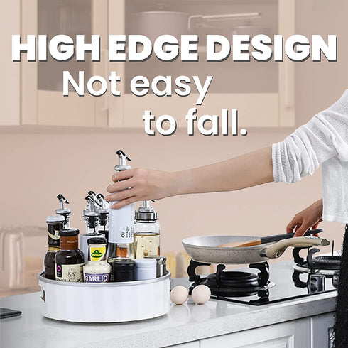 Lazy Susan Turntable - 360 Rotating Spice Rack - Non-Skid Turntable Organizer for Fridge, Cabinet & Bathroom - Lazy Susan Organizer for Bottles and Spices - 2 Pack Fridge Organizers with 2 Jars-Sliver