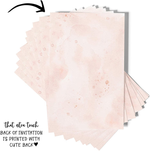 Blush Girls Baby Shower Invitations with Envelopes Pack of 25 Blank Invite Card Set with Navy Pink and Gold Country Floral Theme Reveal Sprinkle Handwrite Details DIY Paper Clever Party