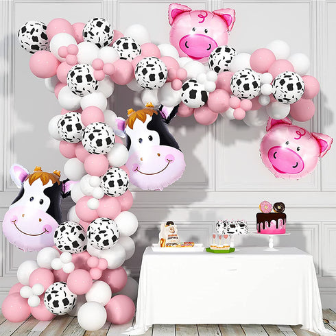 Cow Party Decorations 130 Pcs, TOPLLON Farm Animal Balloon Garland Kit with Cow Print Balloons, White Baby Pink Latex Balloons for Girls Birthday Party