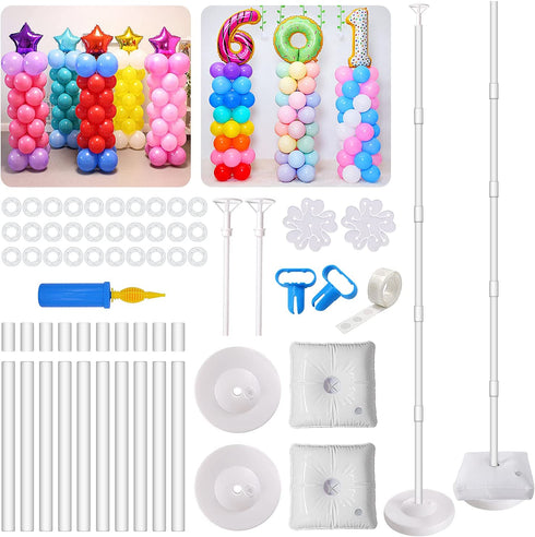 Pondpm Balloon Column Kit 2 Set, Base Stand and Pole, 2 Top Balloon Support Rod, Water Bags, Balloon Rings, Tying Tools, Balloon Glue Points Decoration for Party Wedding Birthday Easter Christmas