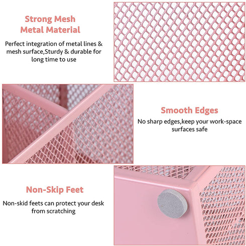 Pink Desk Organizer for Women, Mesh Office Supplies Cute Stationary Organization Office Accessories Essentials Caddy with Drawer for Home & Office Desktop & Decor& Kitchen